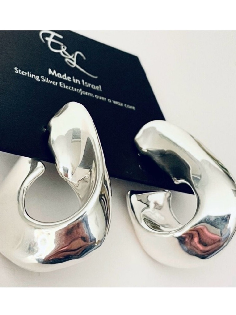NWT E&L Made in Israel sterling silver electroform Chunky puff hoop Stud earring
